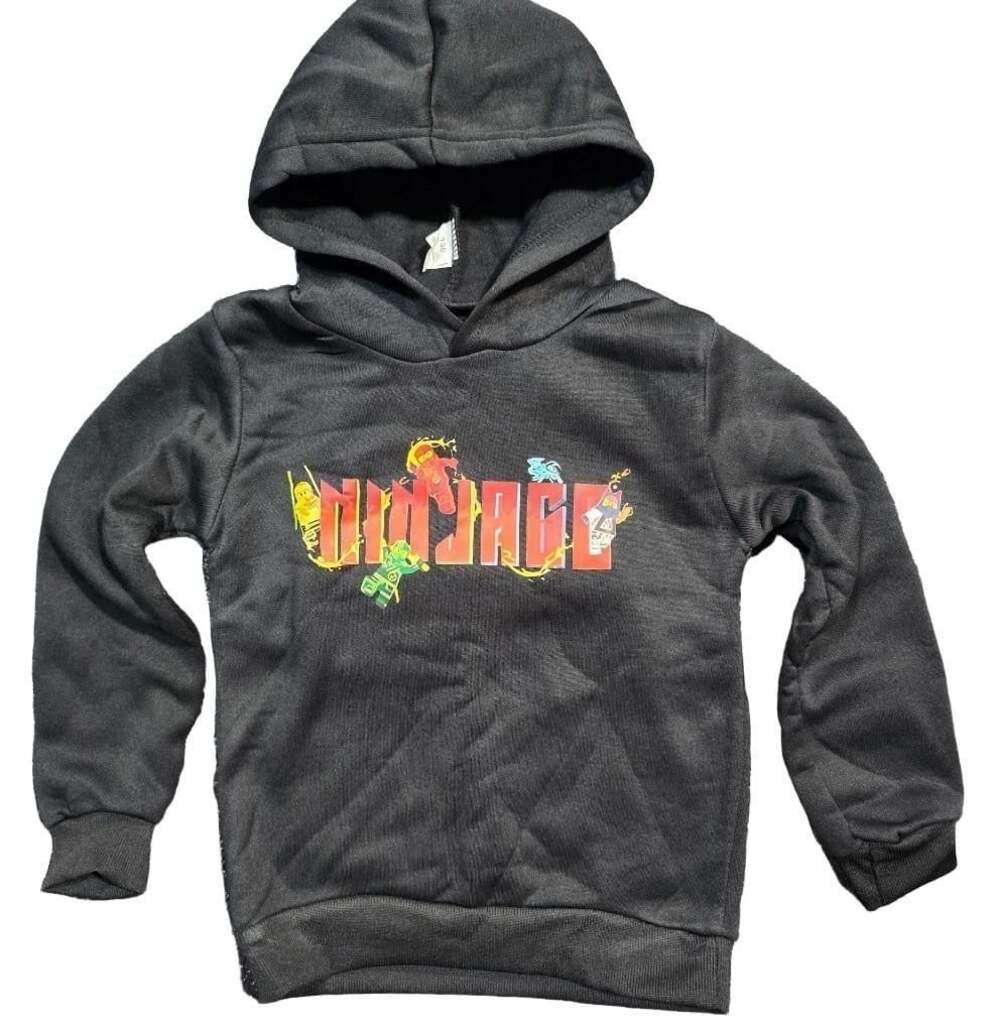 Graphic Print Kids Black Pullover Hoodie
